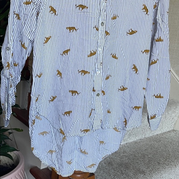 June & Delancey Cheetah Stripe Office Top Button Down Shirt - Picture 3 of 9